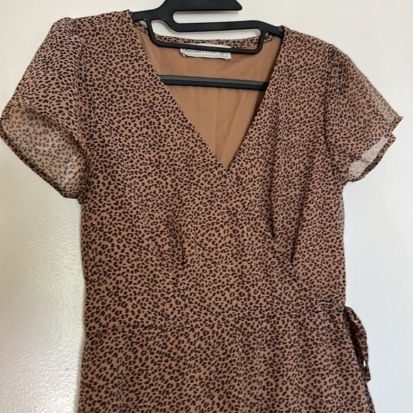 Abercrombie & Fitch Cheetah Print Wrap Dress XS Mini Flutter Sleeve vintage - Picture 6 of 10